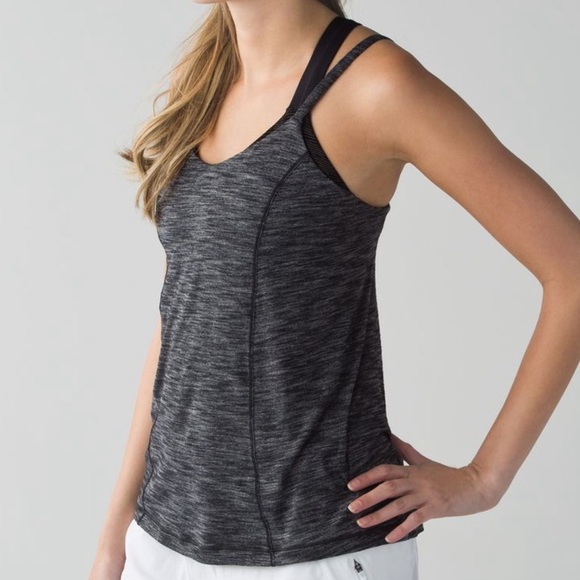 Lululemon Run For Gold Tank Heathered Black Size 6 Built-In Bra Medium Support - Picture 3 of 9